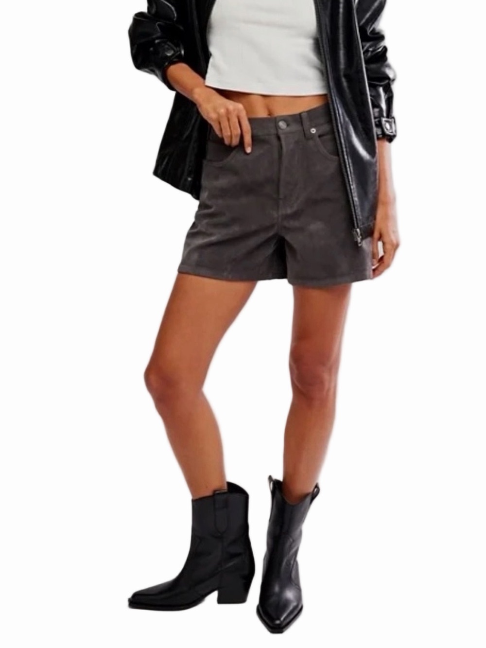 NWT Free People We The Free Tippi Vegan Suede Shorts Dark Grey 26